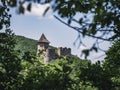 Tree bordered view of the famous Castle of Somosko. Slovakian ÃÂ omoÃÂ¡ka hrad, Hungarian SomoskÃâi vÃÂ¡r